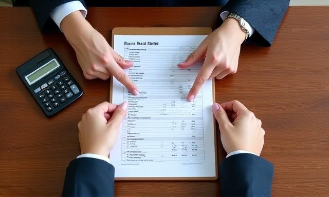 Business executive analyzing financial spreadsheets